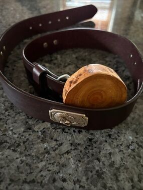 Men's Brown Leather Belt with Decorative Silver Buckle